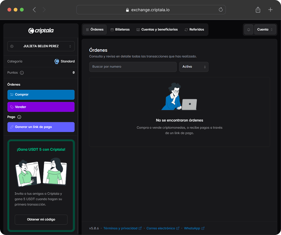 Criptala Exchange Platform - Browser View